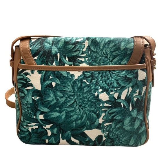 Isaac Mizrahi teal floral print crossbody, with Carmel trim - Picture 3 of 15